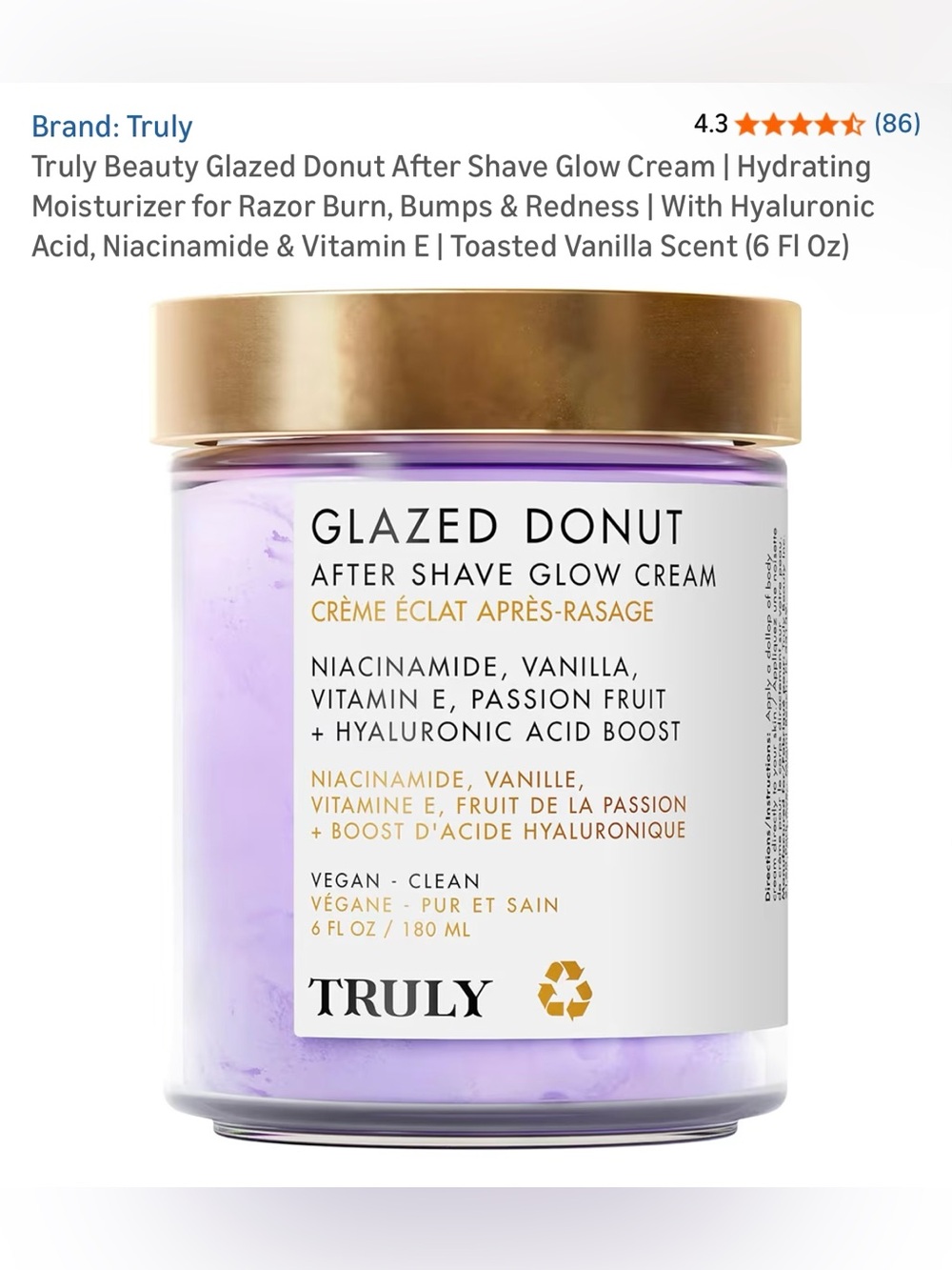 TRULY Glazed Donut After Shave Glow Cream - Lavender & Gold - NEW